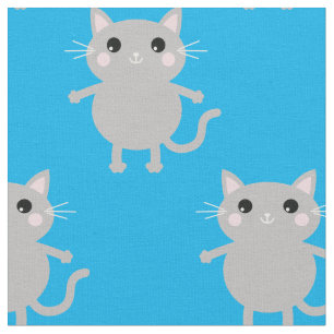 Tela Cuto Personalizado Gatos Azules Gris Infantil Sala