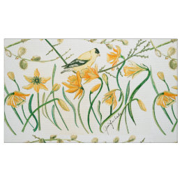 Tela Daffodils y Goldfinch Fabric