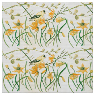 Tela Daffodils y Goldfinches Fabric