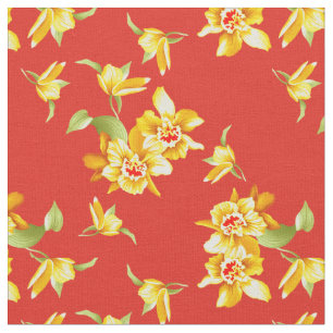 Tela Dafpies amarillos en rojo