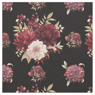 Tela Dahlias de Borgoña en negro