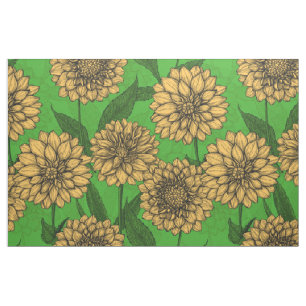 Tela Dahlias en amarillo y verde