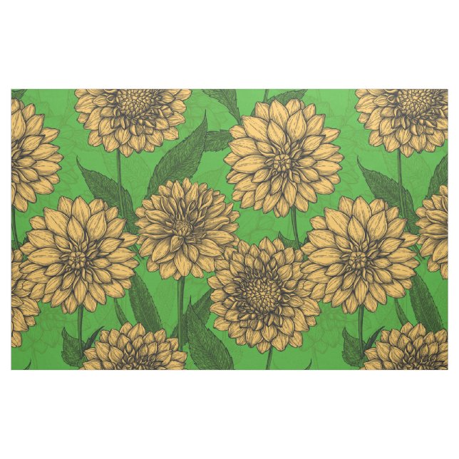 Tela Dahlias en amarillo y verde ("Cuarto gordo" (fat quarter))