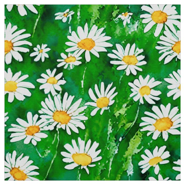 Tela Daisies acuarelas en un campo verde (Retal)