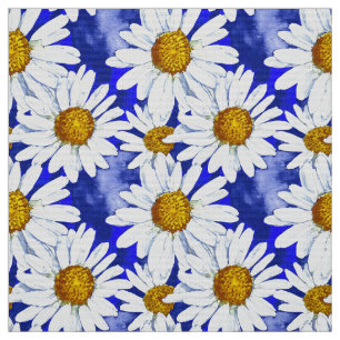 Tela Daisies acuarelas sobre el azul denim