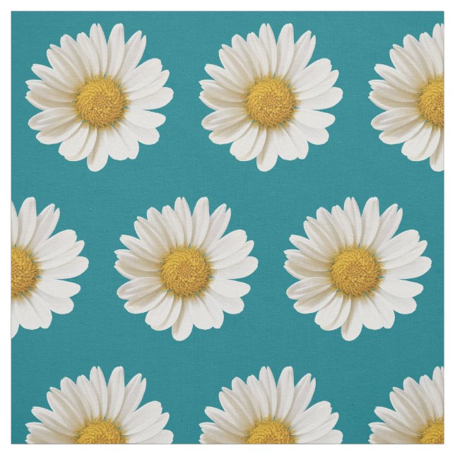 Tela Daisies blancos sobre la flor turquesa oscura (Retal)