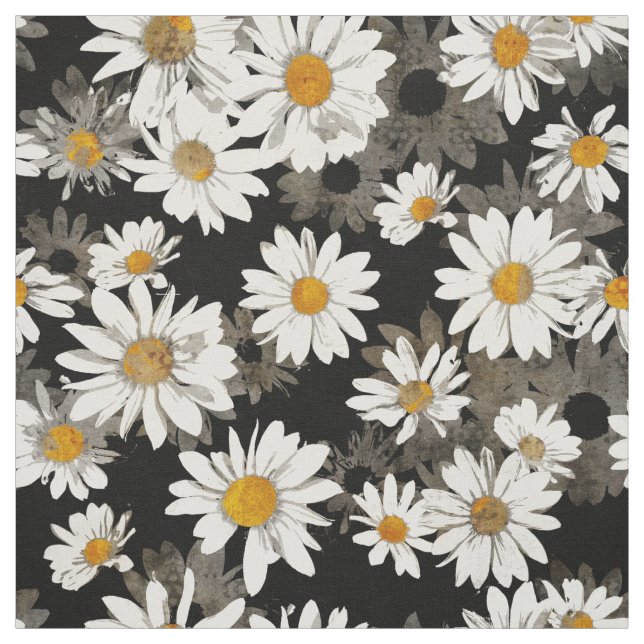 Tela Daisies blancos sobre negro (Retal)
