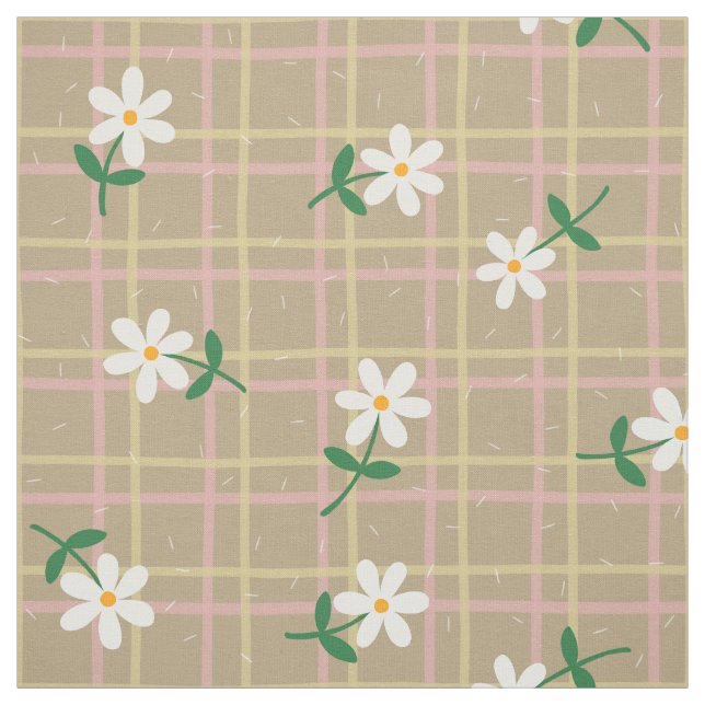 Tela Daisies on Brown Plaid (large scale) (Retal)