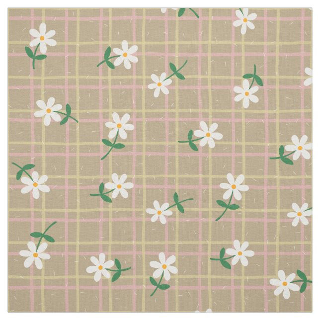 Tela Daisies on Brown Plaid (medium scale) (Retal)