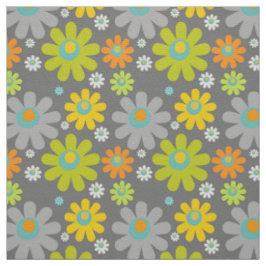 Tela Daisies retro multicolor en gris