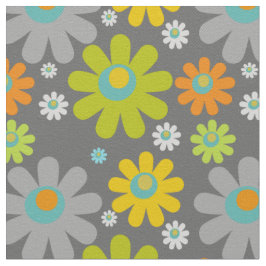 Tela Daisies retro multicolor en gris