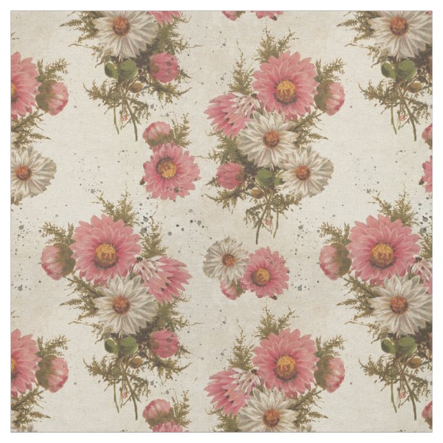 Tela Daisios blancos y rosados de época (Retal)