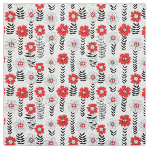 Tela Daisy doodles en rojo y negro