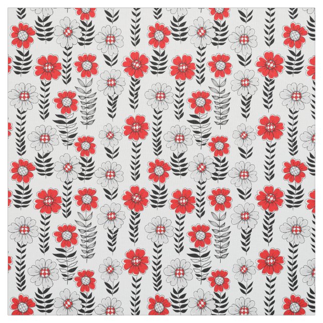 Tela Daisy doodles en rojo y negro (Retal)