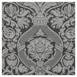 Tela Damascado Renacimiento - Gris Plata sobre Negro