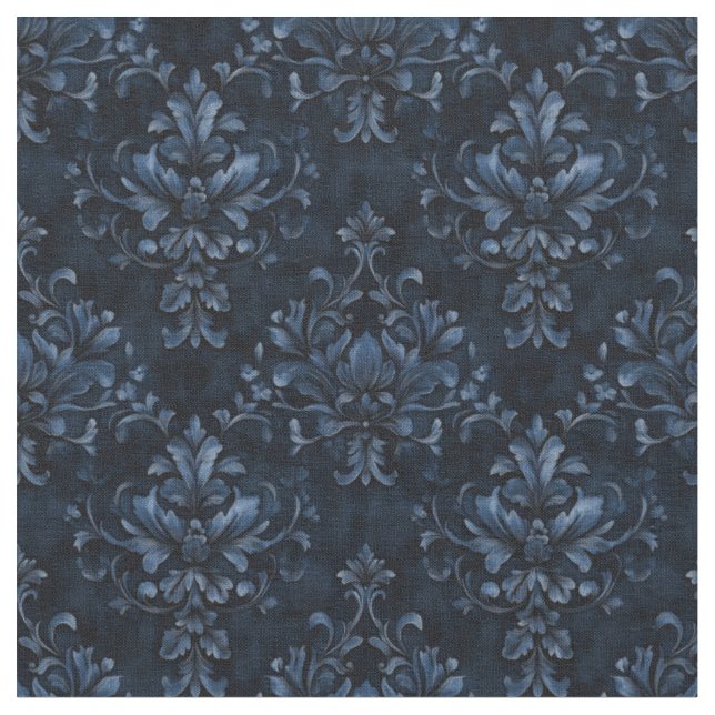 Tela Damasco azul en azul oscuro (De cerca)