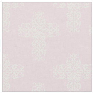Tela Damasco blanco de la Cruz cristiana en rosa