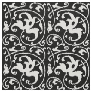 Tela Damasco con flores de Ikat - Blanco y negro