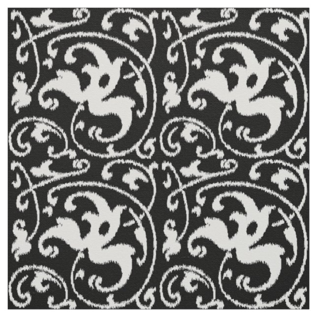 Tela Damasco con flores de Ikat - Blanco y negro (Retal)