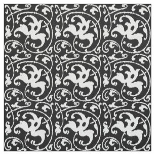 Tela Damasco con flores de Ikat - Blanco y negro