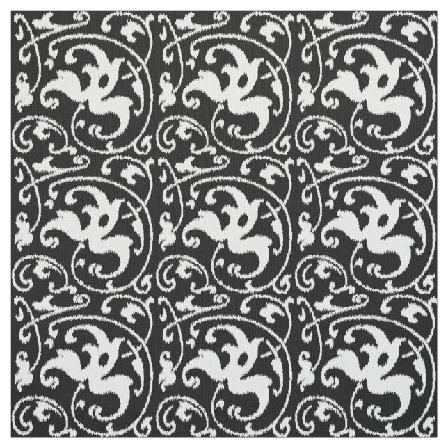 Tela Damasco con flores de Ikat - Blanco y negro (Retal)