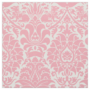 Tela Damasco con leones, rosa Rosa