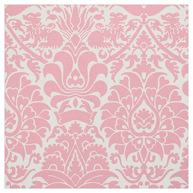 Tela Damasco con leones, rosa Rosa (Retal)