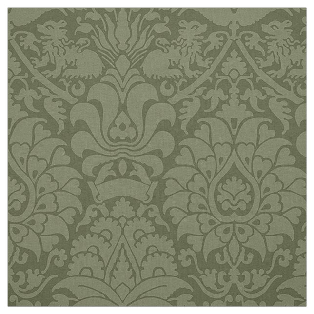 Tela Damasco con leones, verde oliva (Retal)