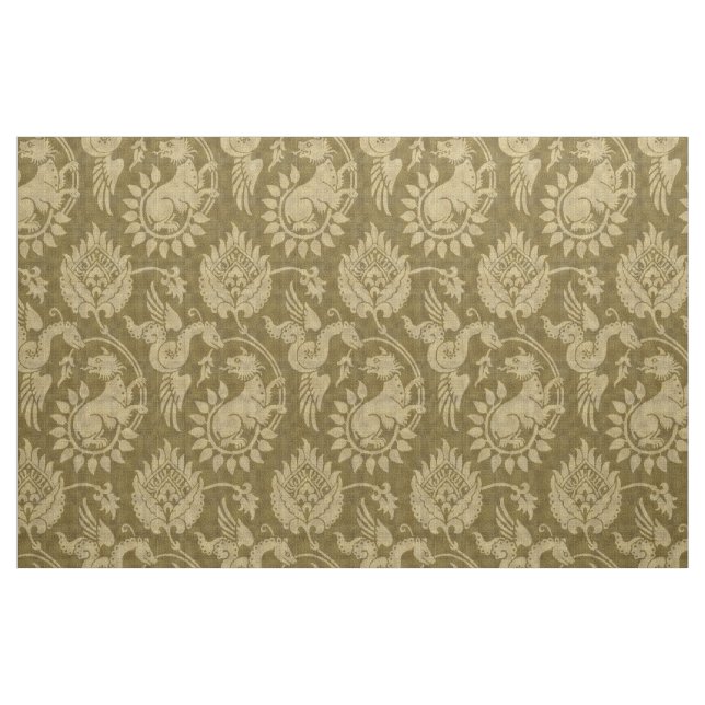 Tela Damasco con serpientes aladas, Amber ("Cuarto gordo" (fat quarter))