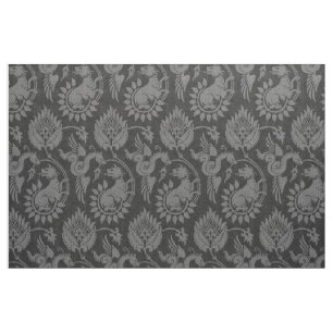 Tela Damasco con serpientes aladas, negro