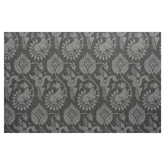 Tela Damasco con serpientes aladas, negro ("Cuarto gordo" (fat quarter))