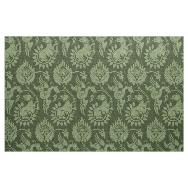 Tela Damasco con serpientes aladas, verde oscuro ("Cuarto gordo" (fat quarter))