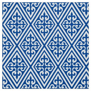 Tela Damasco cruzado medieval - azul y blanco de