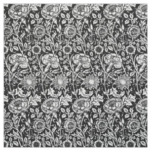 Tela Damasco de claveles de Art Nouveau, negro y blanco