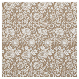 Tela Damasco de claveles de Art Nouveau, taúpe y blanco