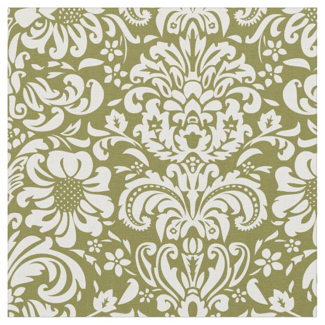 Tela Damasco de Floral verde oliva (De cerca)