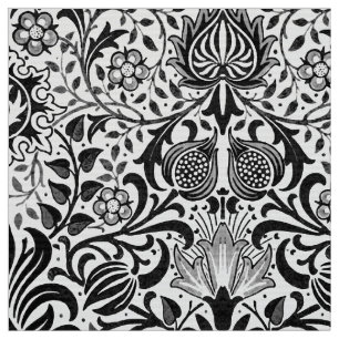 Tela Damasco de flores jacobeas, negro, blanco y gris 