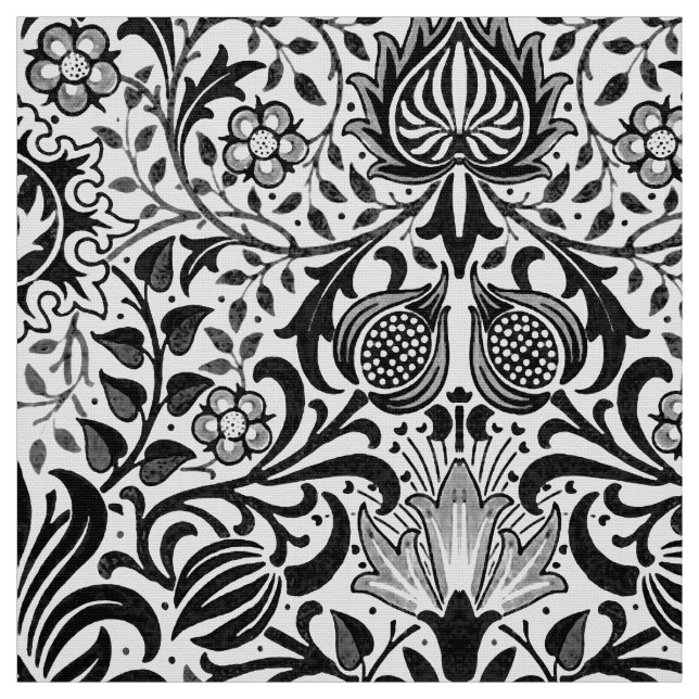Tela Damasco de flores jacobeas, negro, blanco y gris  (Retal)