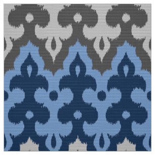 Tela Damasco de Ikat del marroquí, azul y gris/gris