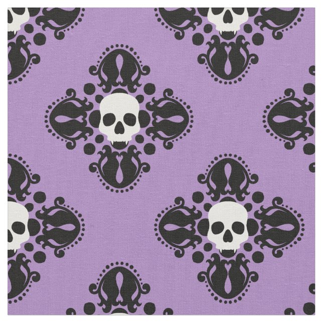 Tela Damasco de Skull Halloween en morado (De cerca)