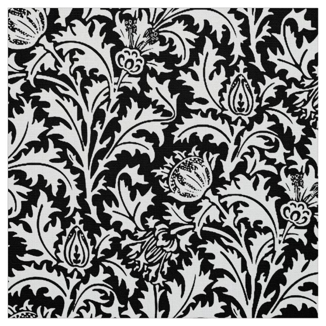 Tela Damasco del cardo de William Morris, blanco y (Retal)
