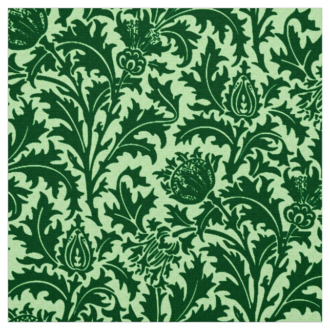 Tela Damasco del cardo de William Morris, verde (Retal)