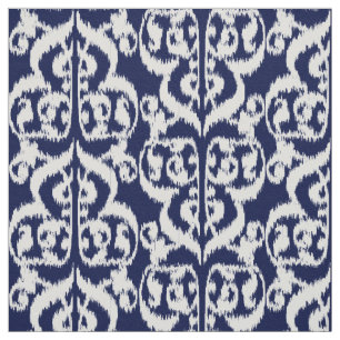 Tela Damasco del Moorish de Ikat - añil y blanco