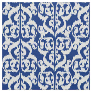 Tela Damasco del Moorish de Ikat - azul y blanco de