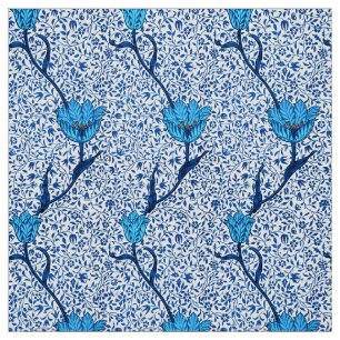 Tela Damasco del tulipán de Nouveau del arte, azul de