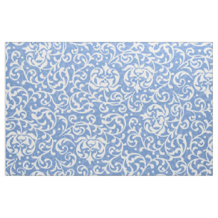 Tela Damasco floral azul claro y blanco elegante