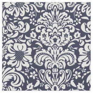 Tela Damasco floral azul de la marina