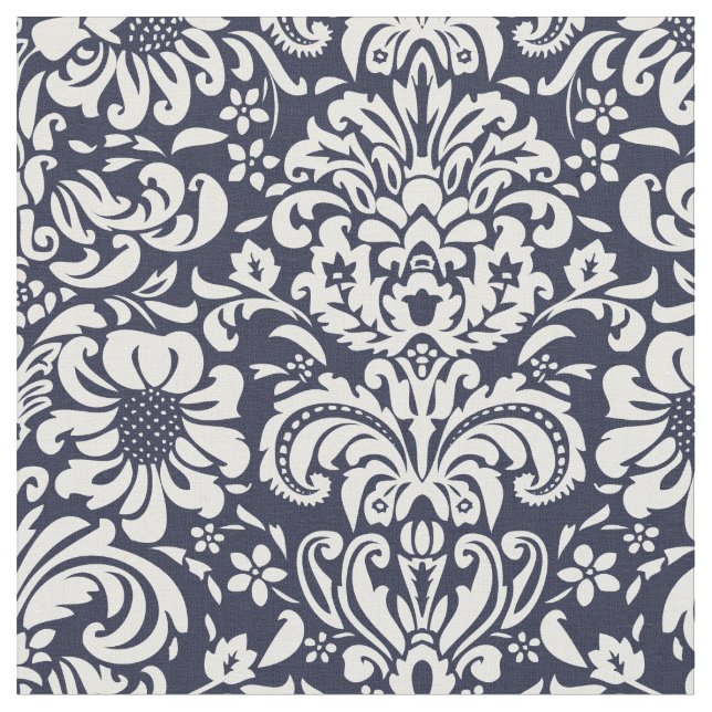 Tela Damasco floral azul de la marina (De cerca)