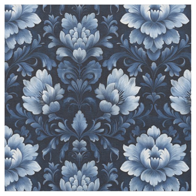 Tela Damasco floral azul oscuro (De cerca)