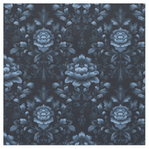 Tela Damasco floral azul oscuro y negro